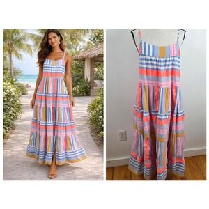 Ruby Yaya Maxi Dress Women Size S Multi Color Oversize Tiered Cotton Boho Summer